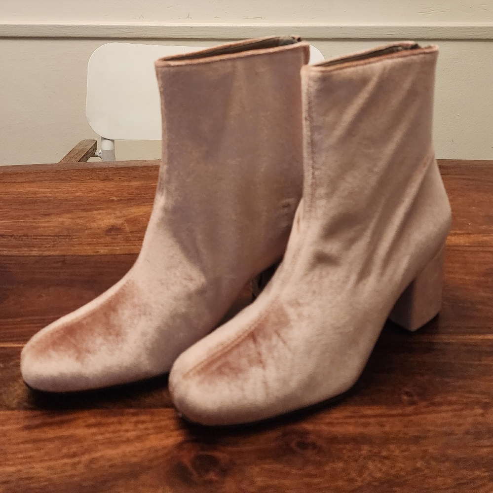 Free People Cecile Pink Velvet Heeled Ankle Boots